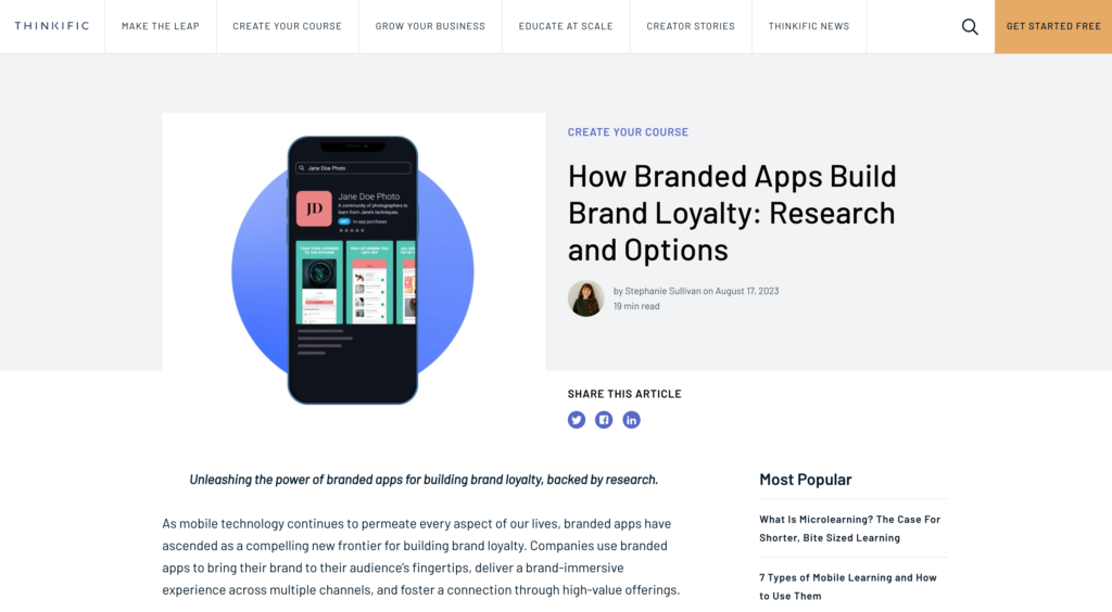 B2B SaaS research on branded apps building brand loyalty by a freelance content writer